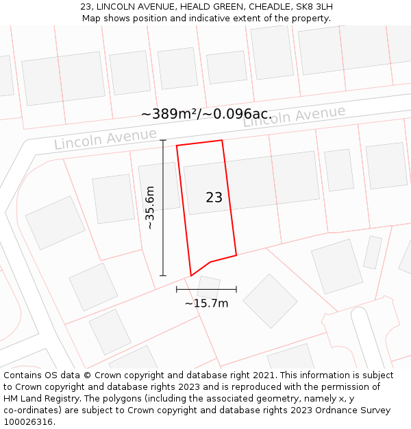 23, LINCOLN AVENUE, HEALD GREEN, CHEADLE, SK8 3LH: Plot and title map