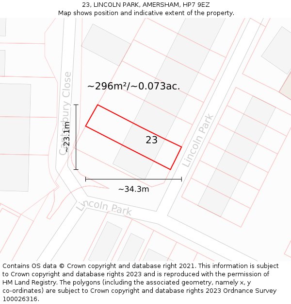 23, LINCOLN PARK, AMERSHAM, HP7 9EZ: Plot and title map