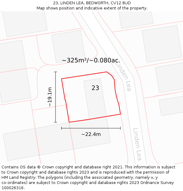 23, LINDEN LEA, BEDWORTH, CV12 8UD: Plot and title map