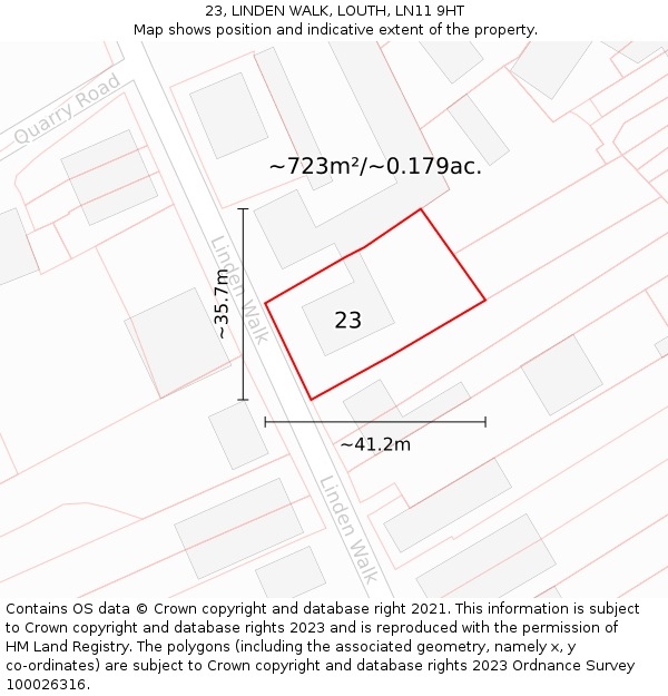 23, LINDEN WALK, LOUTH, LN11 9HT: Plot and title map