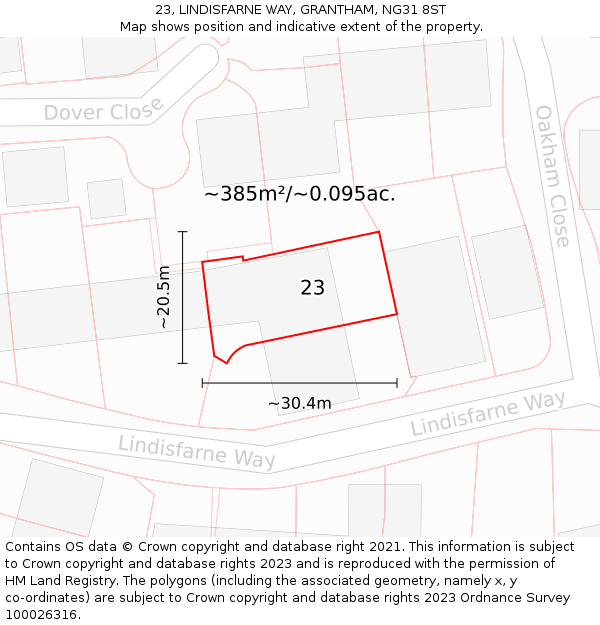 23, LINDISFARNE WAY, GRANTHAM, NG31 8ST: Plot and title map