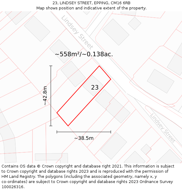 23, LINDSEY STREET, EPPING, CM16 6RB: Plot and title map