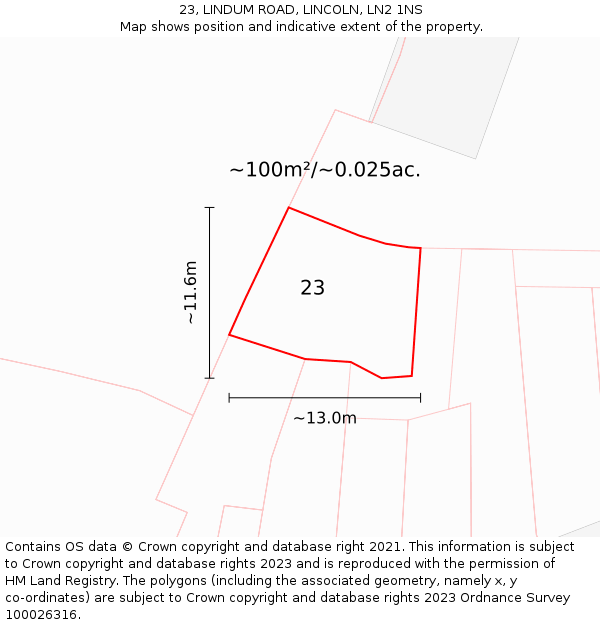 23, LINDUM ROAD, LINCOLN, LN2 1NS: Plot and title map