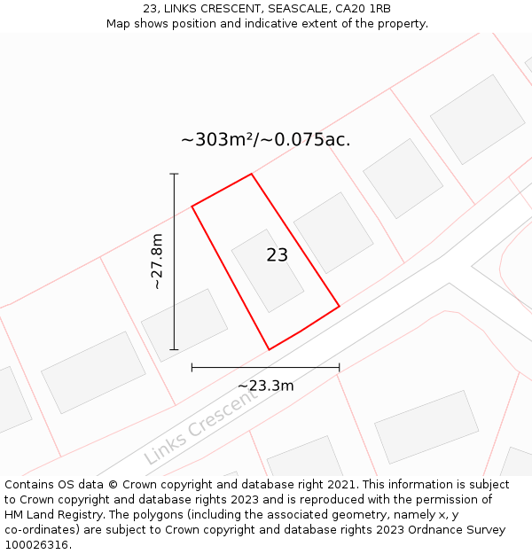 23, LINKS CRESCENT, SEASCALE, CA20 1RB: Plot and title map