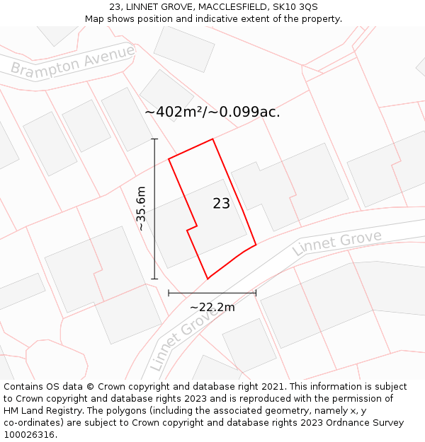 23, LINNET GROVE, MACCLESFIELD, SK10 3QS: Plot and title map