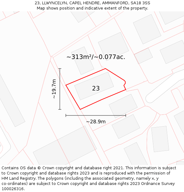 23, LLWYNCELYN, CAPEL HENDRE, AMMANFORD, SA18 3SS: Plot and title map