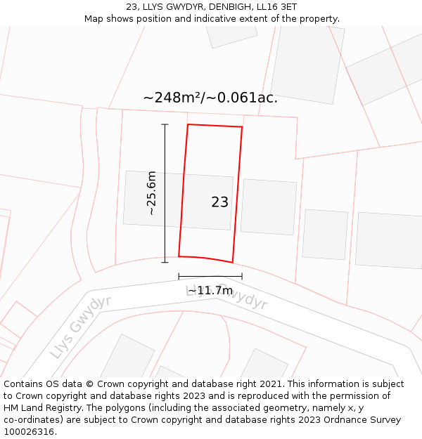 23, LLYS GWYDYR, DENBIGH, LL16 3ET: Plot and title map