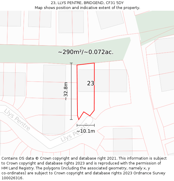 23, LLYS PENTRE, BRIDGEND, CF31 5DY: Plot and title map