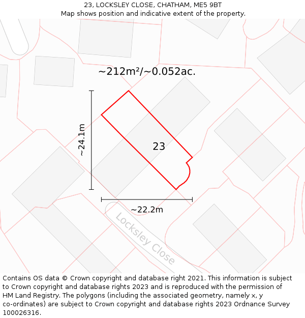 23, LOCKSLEY CLOSE, CHATHAM, ME5 9BT: Plot and title map