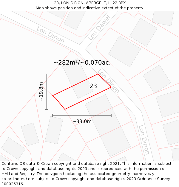 23, LON DIRION, ABERGELE, LL22 8PX: Plot and title map