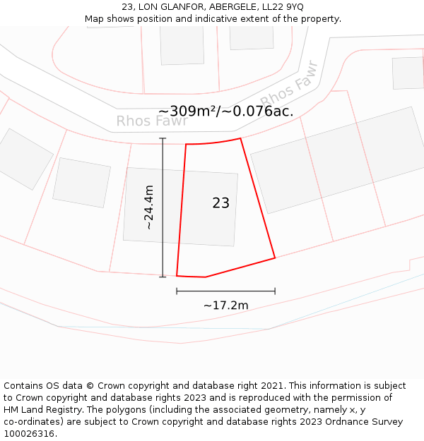 23, LON GLANFOR, ABERGELE, LL22 9YQ: Plot and title map