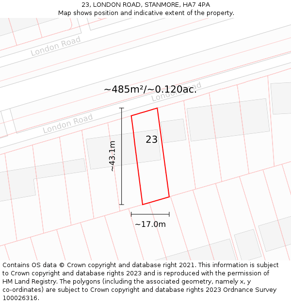 23, LONDON ROAD, STANMORE, HA7 4PA: Plot and title map