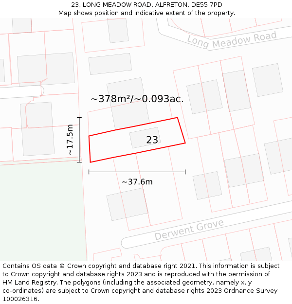 23, LONG MEADOW ROAD, ALFRETON, DE55 7PD: Plot and title map