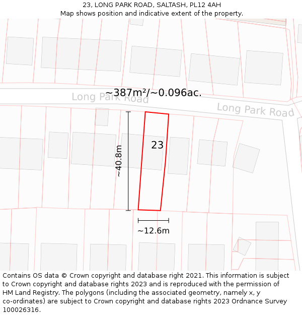 23, LONG PARK ROAD, SALTASH, PL12 4AH: Plot and title map