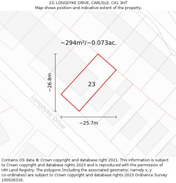 23, LONGDYKE DRIVE, CARLISLE, CA1 3HT: Plot and title map