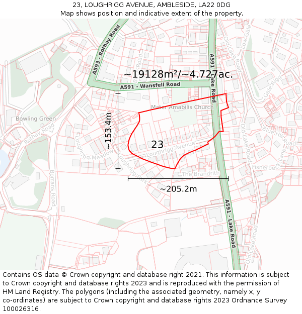 23, LOUGHRIGG AVENUE, AMBLESIDE, LA22 0DG: Plot and title map