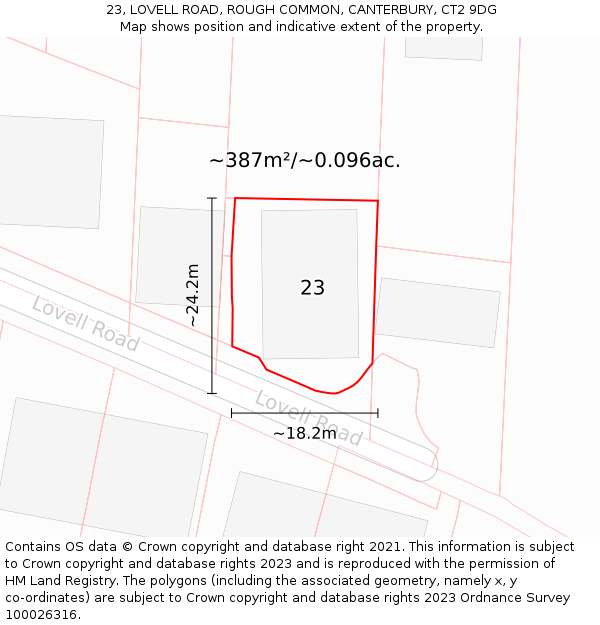 23, LOVELL ROAD, ROUGH COMMON, CANTERBURY, CT2 9DG: Plot and title map