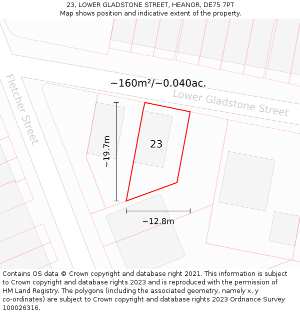 23, LOWER GLADSTONE STREET, HEANOR, DE75 7PT: Plot and title map
