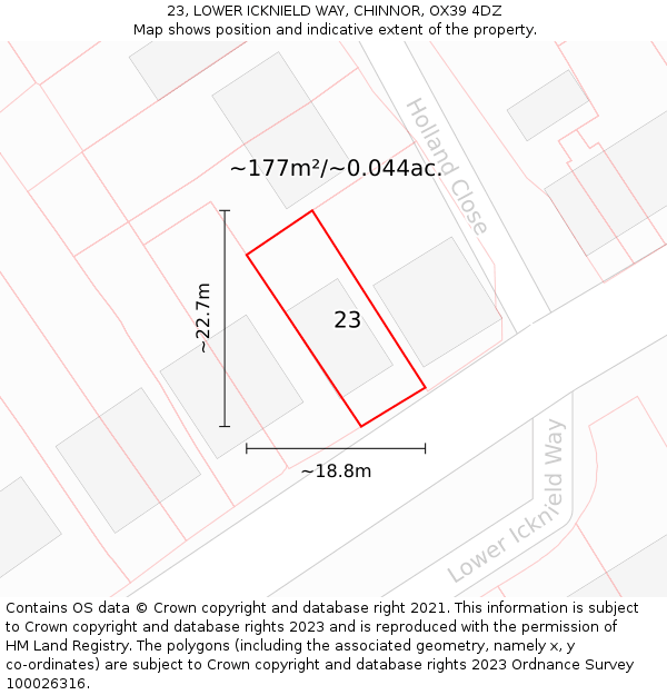 23, LOWER ICKNIELD WAY, CHINNOR, OX39 4DZ: Plot and title map