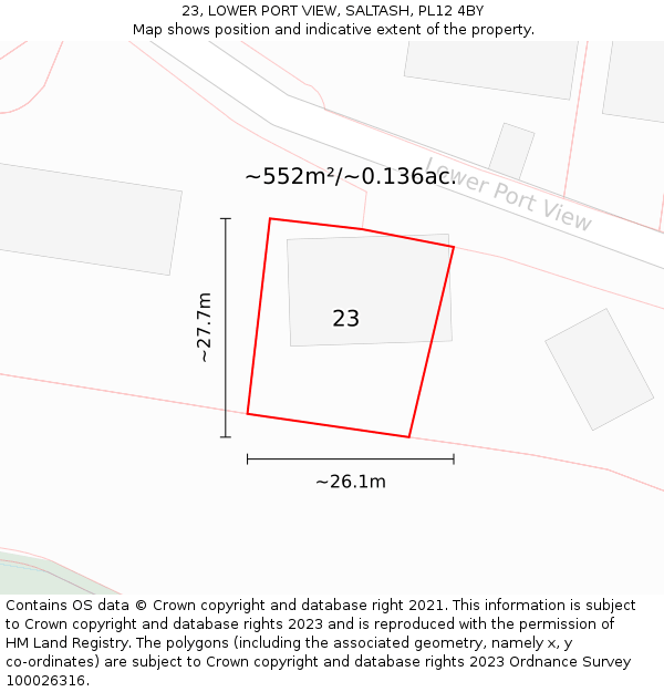 23, LOWER PORT VIEW, SALTASH, PL12 4BY: Plot and title map