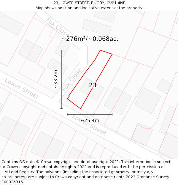 23, LOWER STREET, RUGBY, CV21 4NP: Plot and title map