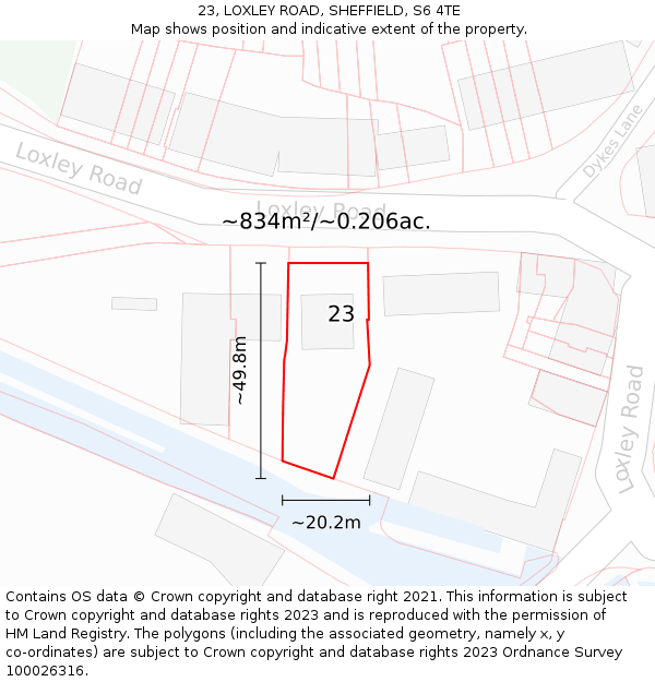 23, LOXLEY ROAD, SHEFFIELD, S6 4TE: Plot and title map