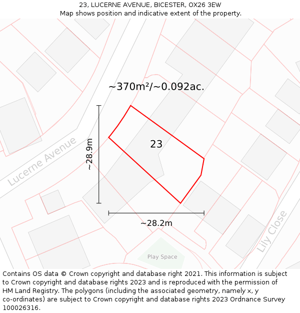 23, LUCERNE AVENUE, BICESTER, OX26 3EW: Plot and title map