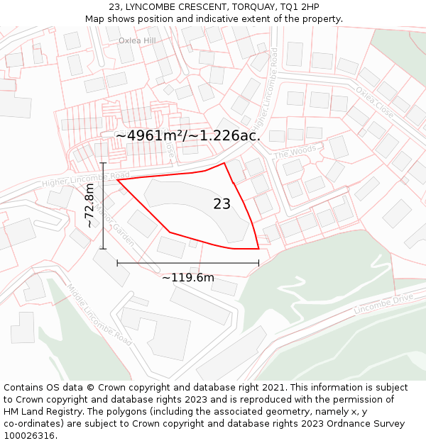 23, LYNCOMBE CRESCENT, TORQUAY, TQ1 2HP: Plot and title map