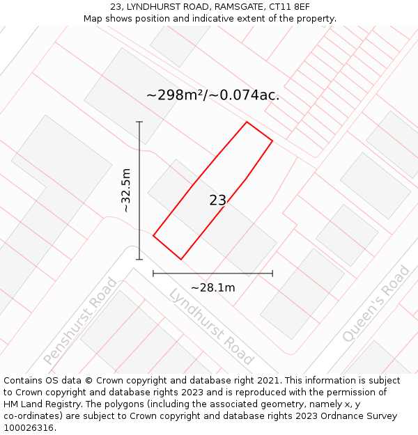 23, LYNDHURST ROAD, RAMSGATE, CT11 8EF: Plot and title map