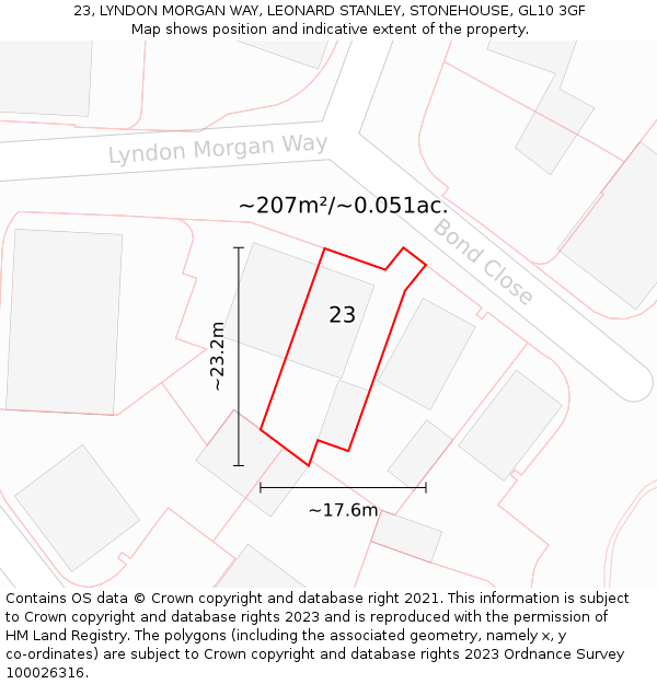 23, LYNDON MORGAN WAY, LEONARD STANLEY, STONEHOUSE, GL10 3GF: Plot and title map