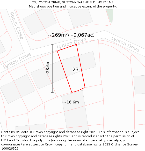 23, LYNTON DRIVE, SUTTON-IN-ASHFIELD, NG17 1NB: Plot and title map