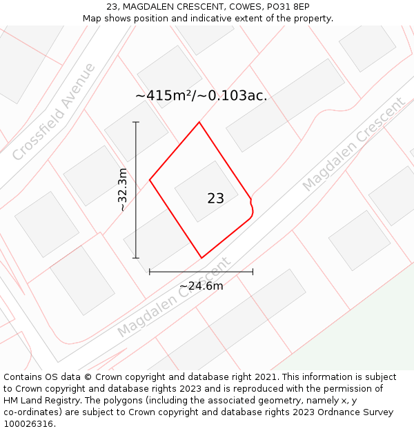 23, MAGDALEN CRESCENT, COWES, PO31 8EP: Plot and title map