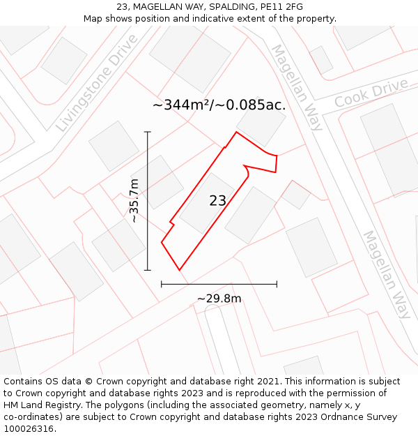 23, MAGELLAN WAY, SPALDING, PE11 2FG: Plot and title map