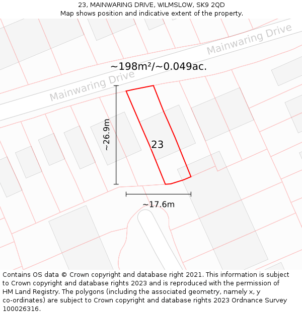 23, MAINWARING DRIVE, WILMSLOW, SK9 2QD: Plot and title map