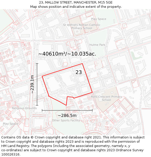 23, MALLOW STREET, MANCHESTER, M15 5GE: Plot and title map