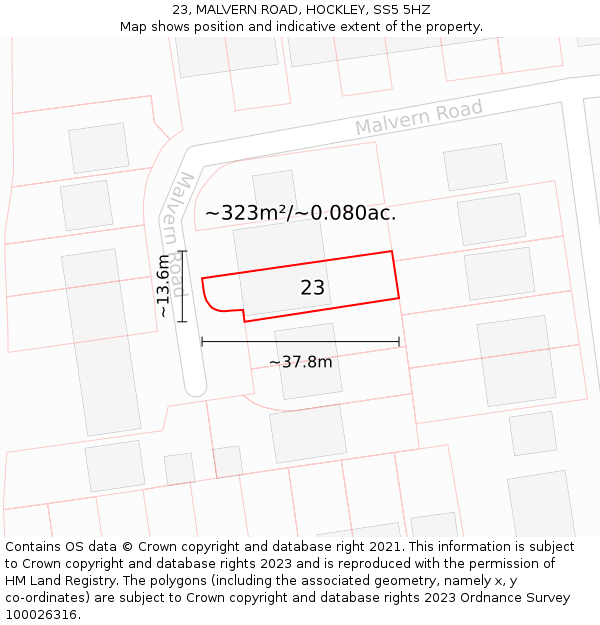 23, MALVERN ROAD, HOCKLEY, SS5 5HZ: Plot and title map