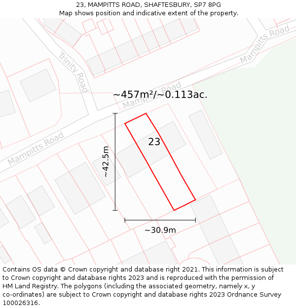 23, MAMPITTS ROAD, SHAFTESBURY, SP7 8PG: Plot and title map