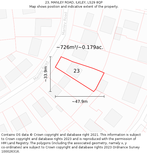 23, MANLEY ROAD, ILKLEY, LS29 8QP: Plot and title map