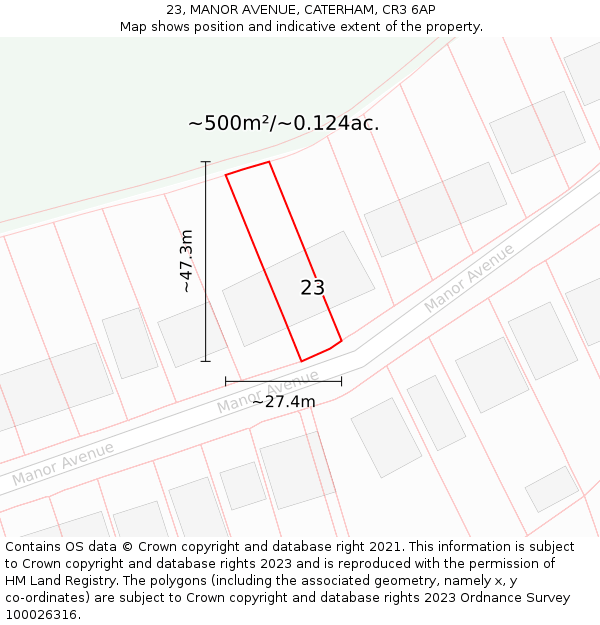 23, MANOR AVENUE, CATERHAM, CR3 6AP: Plot and title map