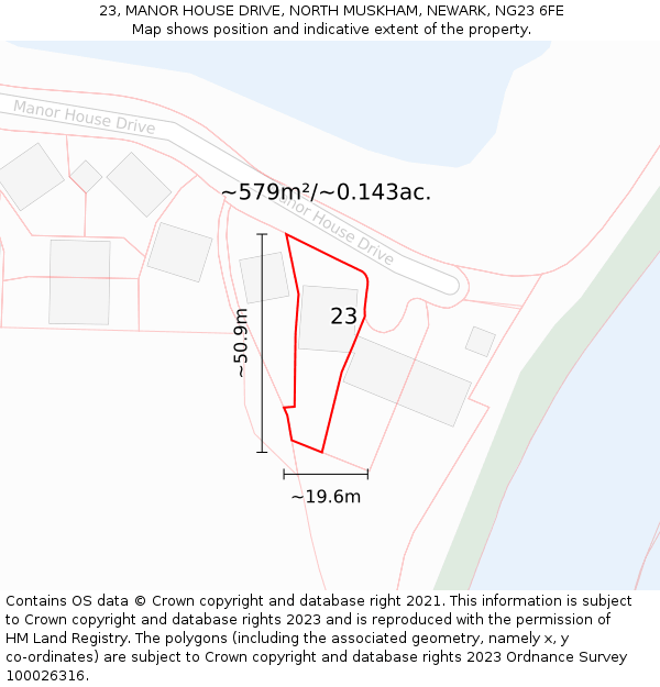 23, MANOR HOUSE DRIVE, NORTH MUSKHAM, NEWARK, NG23 6FE: Plot and title map