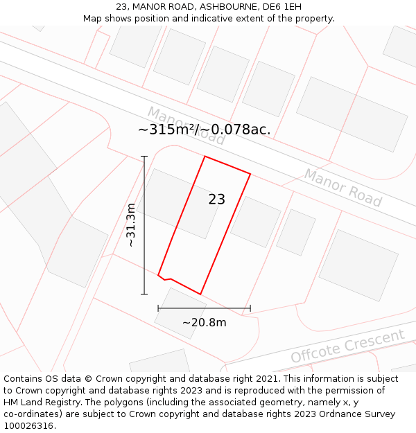 23, MANOR ROAD, ASHBOURNE, DE6 1EH: Plot and title map