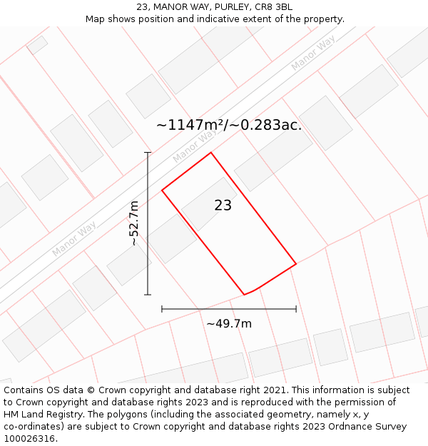 23, MANOR WAY, PURLEY, CR8 3BL: Plot and title map