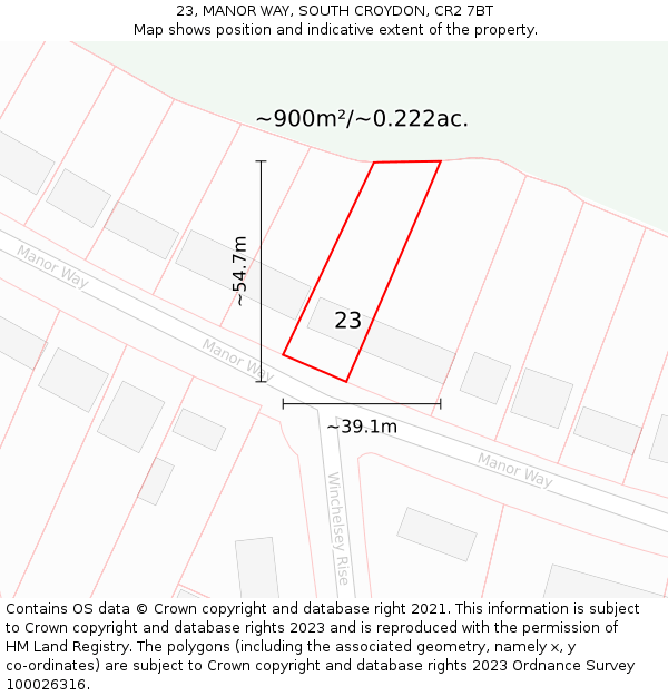 23, MANOR WAY, SOUTH CROYDON, CR2 7BT: Plot and title map