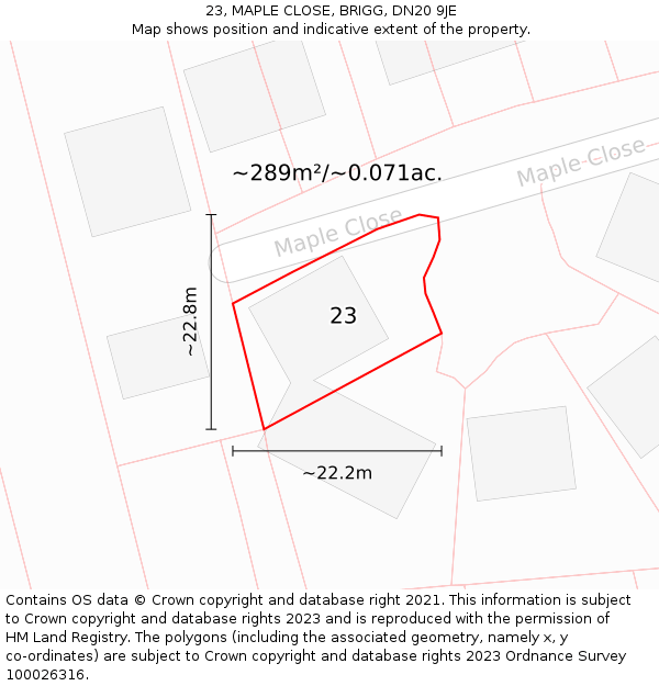 23, MAPLE CLOSE, BRIGG, DN20 9JE: Plot and title map