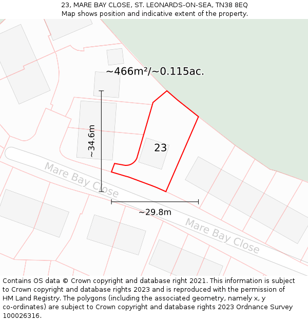 23, MARE BAY CLOSE, ST. LEONARDS-ON-SEA, TN38 8EQ: Plot and title map