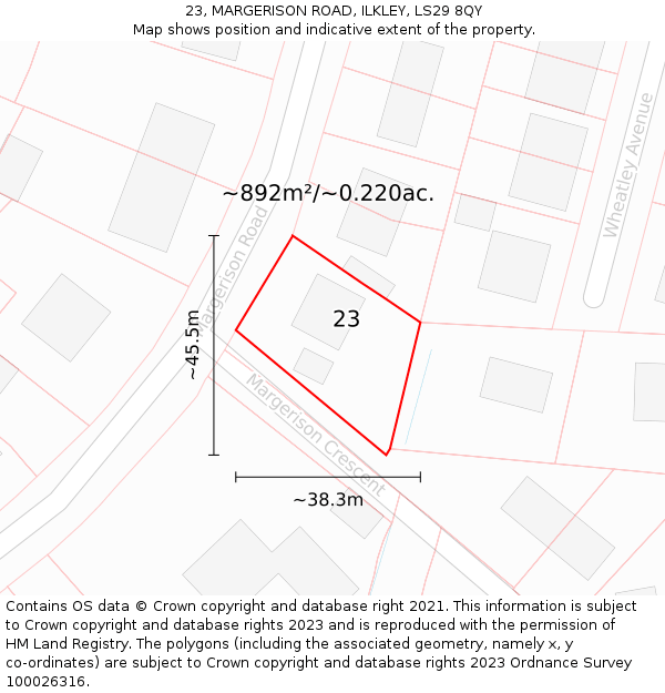 23, MARGERISON ROAD, ILKLEY, LS29 8QY: Plot and title map