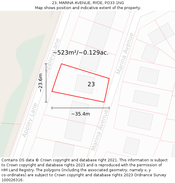 23, MARINA AVENUE, RYDE, PO33 1NG: Plot and title map