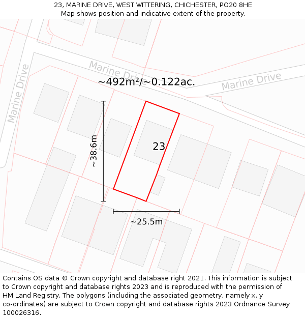 23, MARINE DRIVE, WEST WITTERING, CHICHESTER, PO20 8HE: Plot and title map