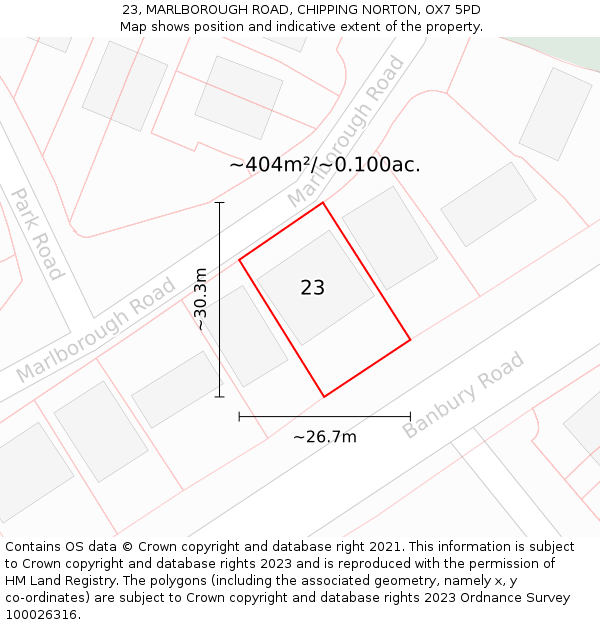 23, MARLBOROUGH ROAD, CHIPPING NORTON, OX7 5PD: Plot and title map