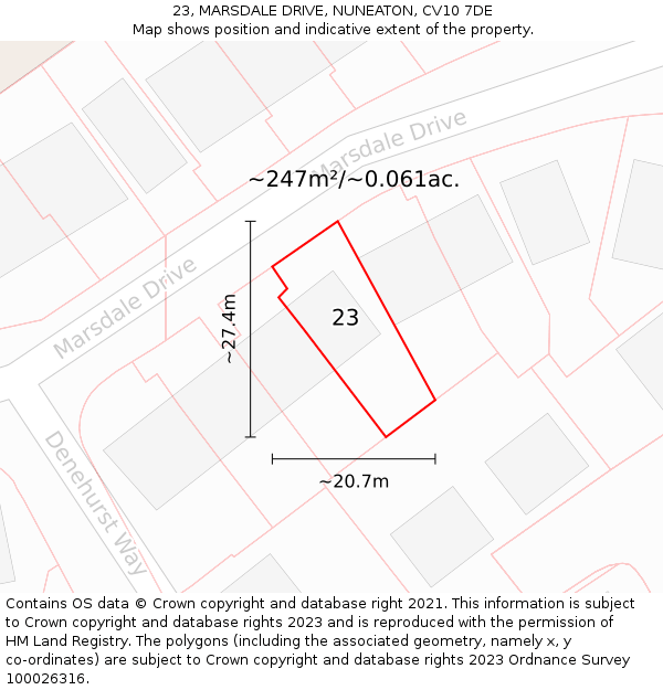 23, MARSDALE DRIVE, NUNEATON, CV10 7DE: Plot and title map